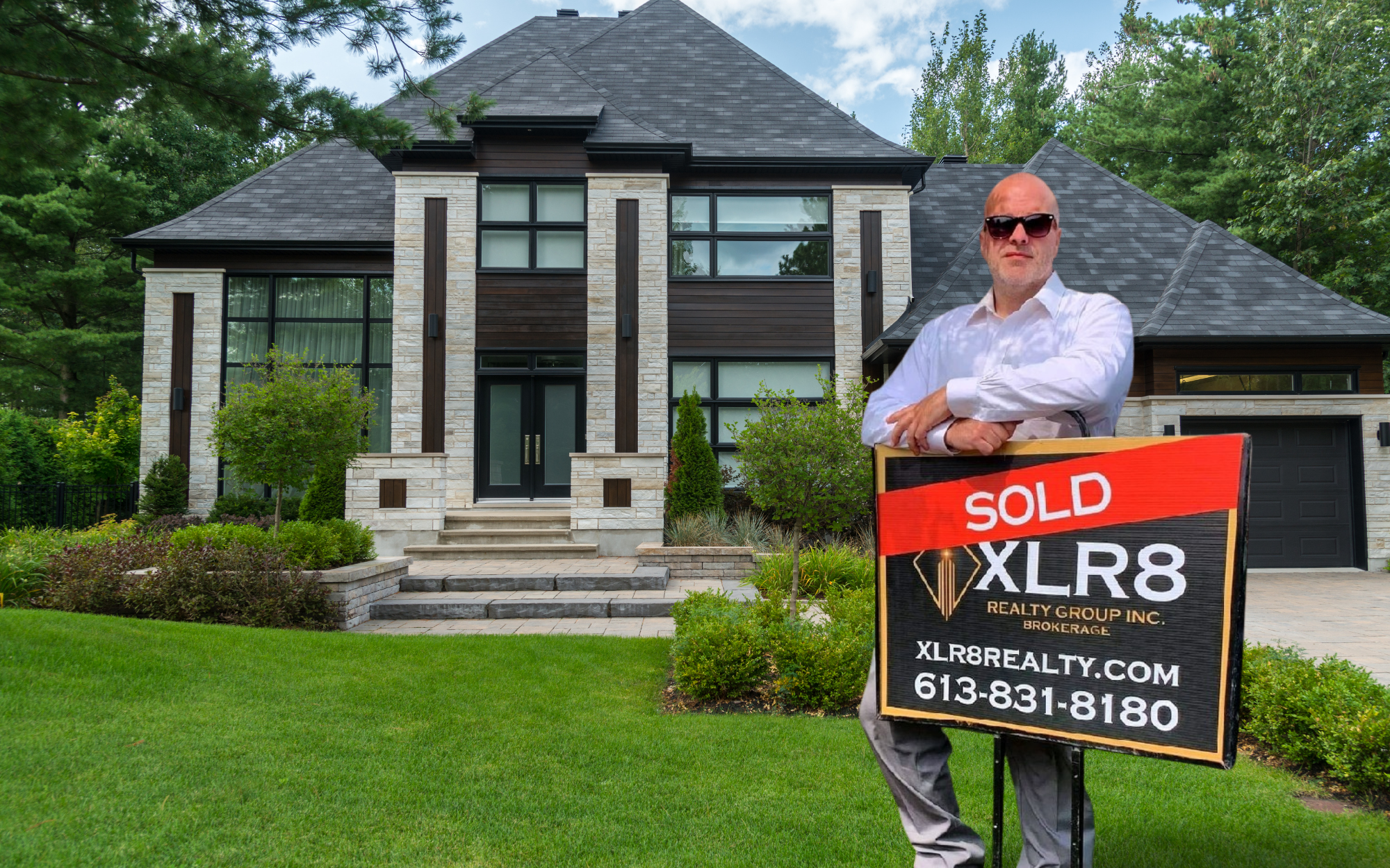 Christopher Lyons in front of a home with a sold sign